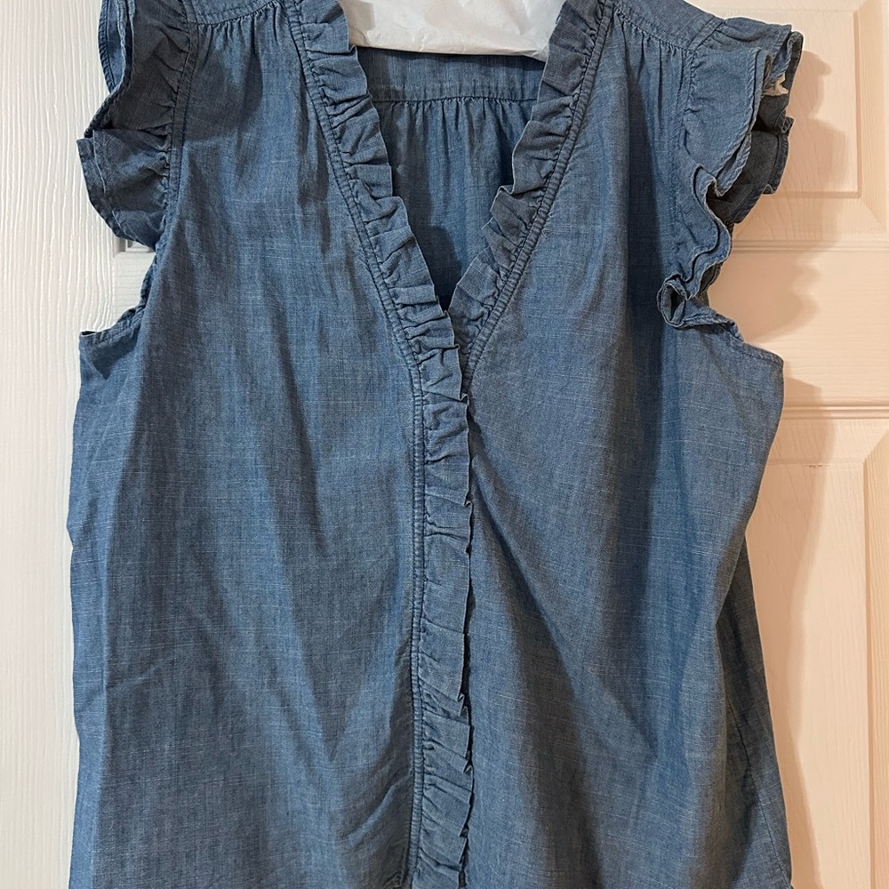 Ruffled JCREW FACTORY Denim Blue Top